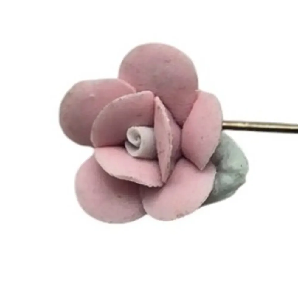 Pink Rose Stick Hat Pin Gold Tone Lapel Brooch Floral – Vintage Romantic